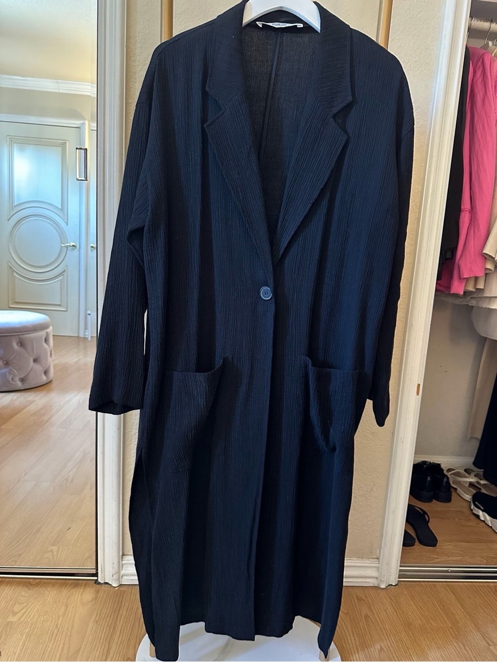 Zara Black Long Single-Button Trench Coat
